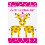 Sweet Giraffes in Love Pink Happy Valentines Day Greeting Cards