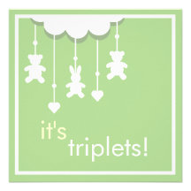 Sweet Green Triplets Baby Shower Invitation