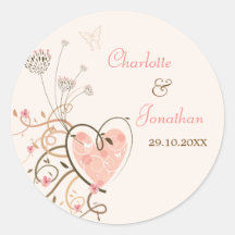 Sweet Heart & Butterfly Swirls Gift Favours Label  Round Sticker
