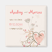 Sweet Heart & Butterfly Swirls Save Date Magnet