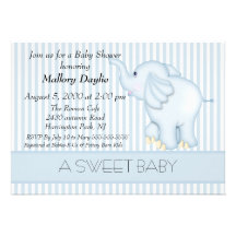 Sweet Light Blue Elephant Boy Baby Shower Custom Announcements