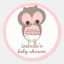 Sweet Little Baby Girl Owl Favor Sticker
