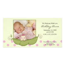 Sweet Little Pea Baby Girl Birth Annoucement Photo Card Template