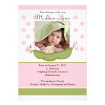 Sweet Little Pea Baby Girl Photo Announcement Card