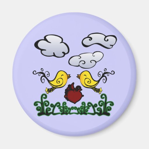Sweet Love Birds Cartoon Scene Refrigerator Magnets