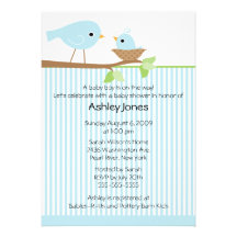 Sweet Mama Bird & Baby Boy Baby Shower Custom Announcements