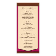 Sweet Mocha & Fuchsia Wedding Reception Menus Custom Rack Card