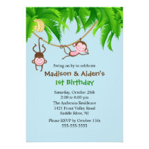 Sweet Monkeys Twins Birthday Invitation