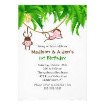 Sweet Monkeys Twins Birthday Invitation