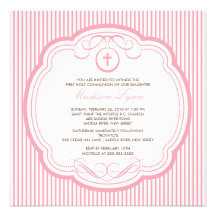 Sweet Pink Cross Girl Communion Invitation