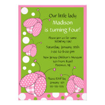 Sweet Pink Ladybug Birthday Invitation