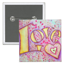 Sweet Pink Love Word Art Painting Button or Pin