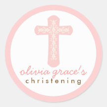 Sweet Pink Religious Celebration Cross Round Sticker