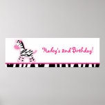 Sweet Pink Zebra Baby Shower Banner Sign Posters
