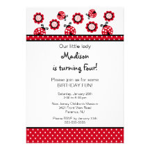 Sweet Red Ladybugs Birthday Invitation