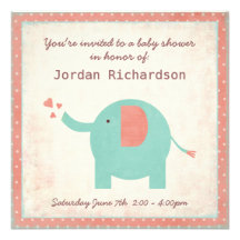 Sweet Retro Unisex Elephant Baby Shower Invites