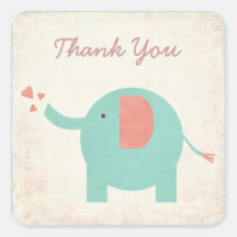 Sweet Retro Unisex Elephant Thank You Sticker