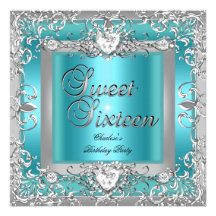 Sweet Sixteen 16 Birthday Party Teal Blue Silver Personalised Announcement