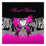 Sweet Sixteen 16 Birthday Party Zebra Pink Black Invites
