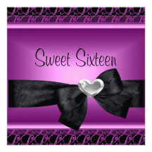 Sweet Sixteen 16 Party Silver Heart Purple Black Personalised Announcement