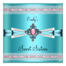 Sweet Sixteen 16 White Teal Blue Pink Invites