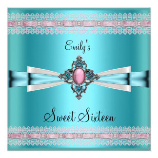 Sweet Sixteen 16 White Teal Blue Pink Invites Sweet Sixteen 16 White Teal Blue Pink Invites