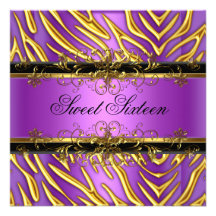 Sweet Sixteen 16 Zebra Purple Gold Black Custom Invite