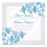 Sweet Sixteen Aqua Flowers Birthday Invitation