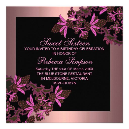 Sweet Sixteen Floral Pink Birthday Invitation