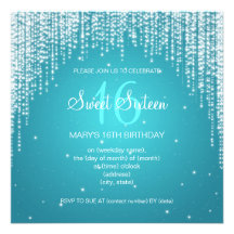 Sweet Sixteen Party Night Dazzle Blue Custom Announcements