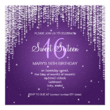 Sweet Sixteen Party Night Dazzle Purple Invitations