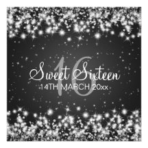 Sweet Sixteen Party Winter Sparkle Black Personalised Invitation