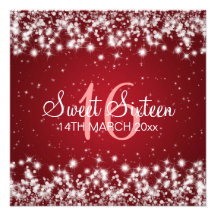 Sweet Sixteen Party Winter Sparkle Red Personalised Invites