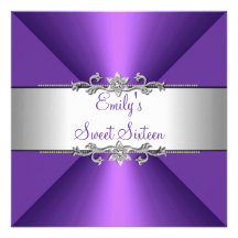 Sweet Sixteen Purple Silver Birthday Party Announcement