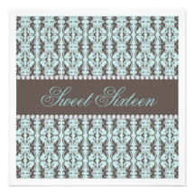 Sweet Sixteen Teal White Damask Lace Jewel Party Personalised Announcement