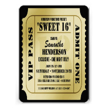 Sweet Sixteen VIP Ticket Style Party Invitations