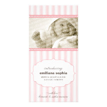 Sweet Ticking Stripe Birth Announcement Photo Card