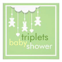Sweet Triplets Green Mobile Baby Shower Invitation
