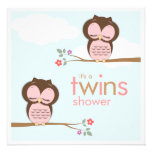 Sweet Twins Hoot Owls Pink Baby Shower Invitation