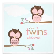 Sweet Twins Hoot Owls Pink Baby Shower Invitation