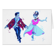 swing dancer pink poodle skirt saddle shoes cards