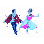 swing dancer pink poodle skirt saddle shoes postcard