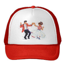 swing dancer with poodle skirt and saddle shoes hats