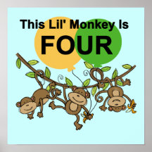 Swinging Monkeys 4th Birthday Tshirts and Gifts Posters
