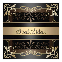 Swirl Brown & Black Sweet 16 Birthday Invitation