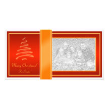 Swirl Christmas Tree in Red and Gold Photo Card