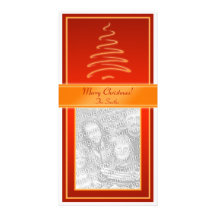 Swirl Christmas Tree in Red and Gold Photo Card