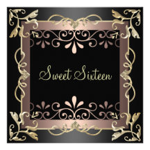 Swirl Light Pink & Black Sweet 16 Birthday Invite