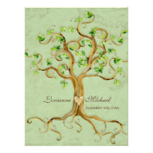 Swirl Tree Roots Antiqued Green Parchment Wedding Personalized Announcements