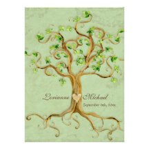 Swirl Tree Roots Antiqued Green Parchment Wedding Custom Invite